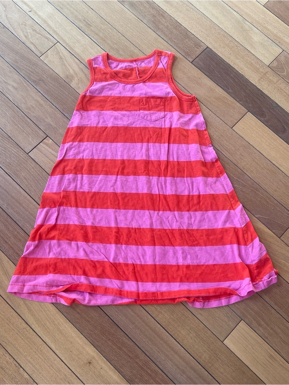 GAP Kids Striped Swing Dress Pink Coral Orange Size L (10-11) Pocket Cotton